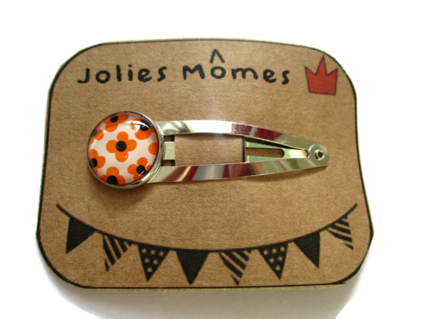 Barrette Enfant Fleurs Rétro Noires et Oranges