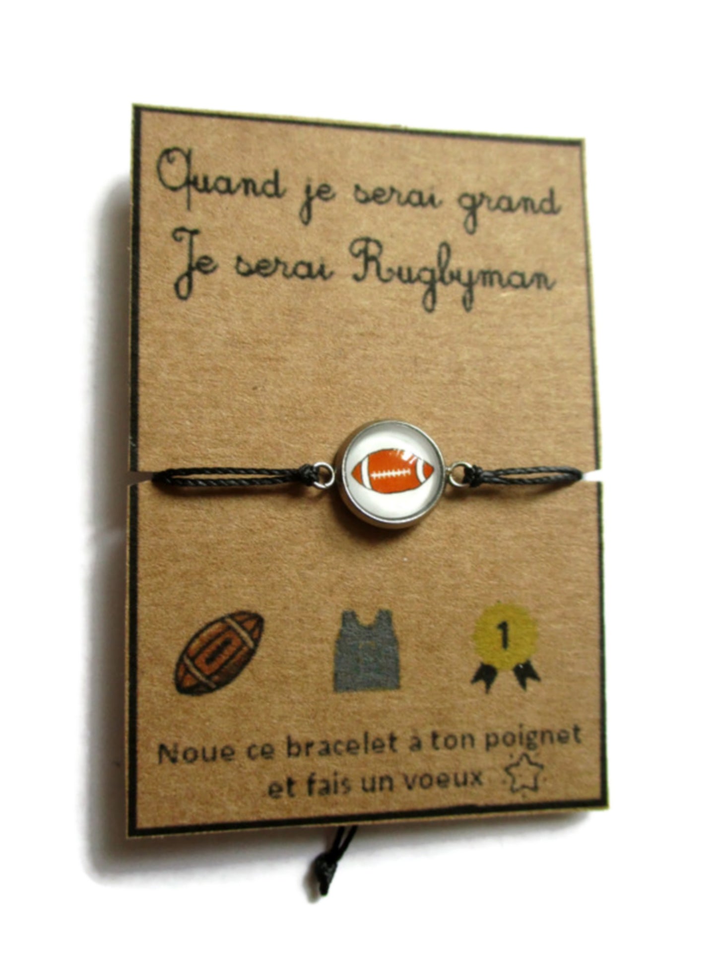 Bracelet Enfant Fil Ballon de rugby, je serai rugbyman!