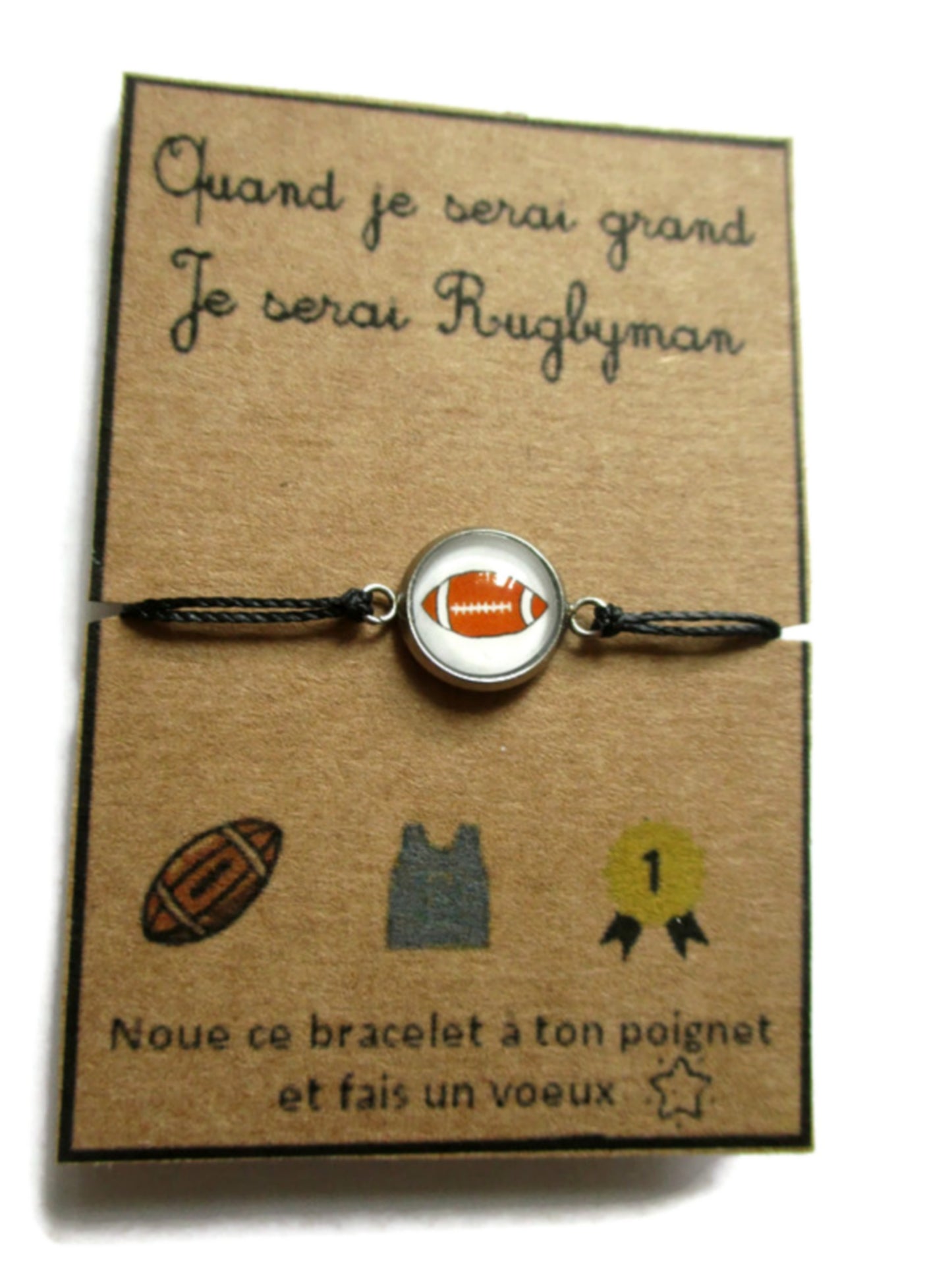 Bracelet Enfant Fil Ballon de rugby, je serai rugbyman!