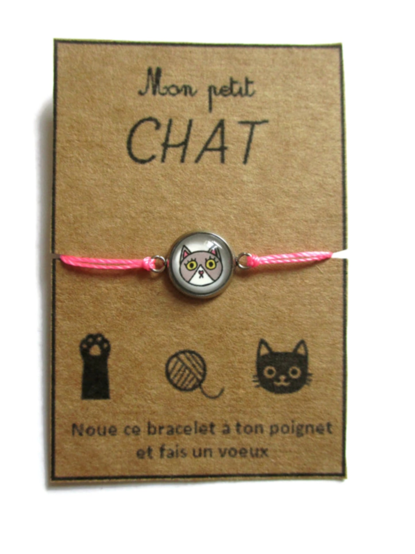 Bracelet Enfant Fil Chat noir gris ou roux