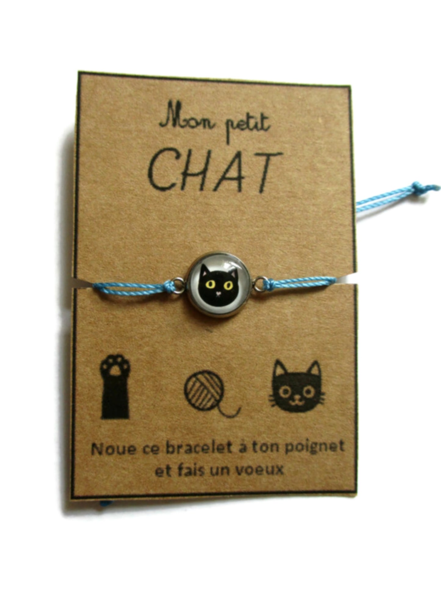 Bracelet Enfant Fil Chat noir gris ou roux