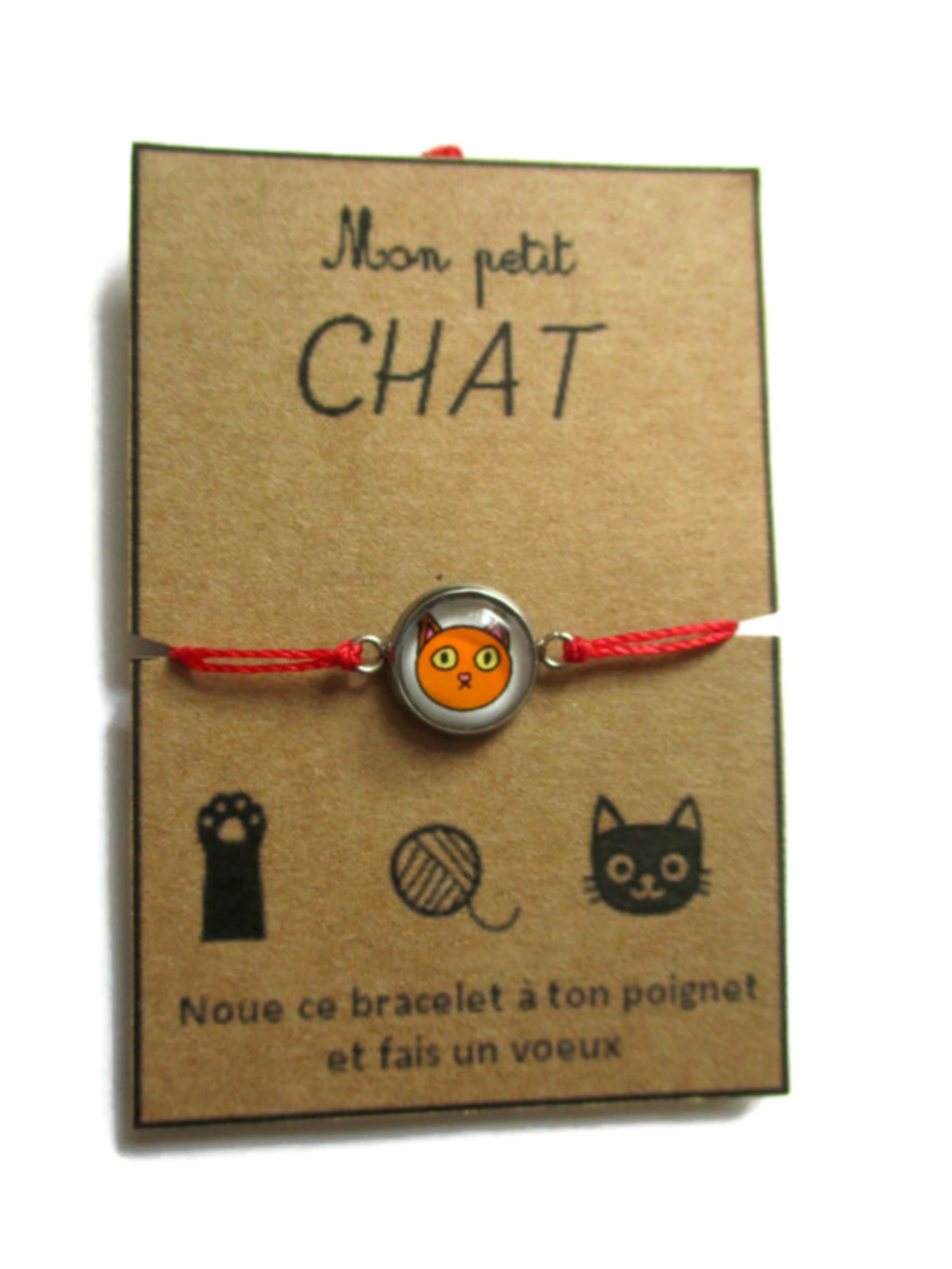 Bracelet Enfant Fil Chat noir gris ou roux