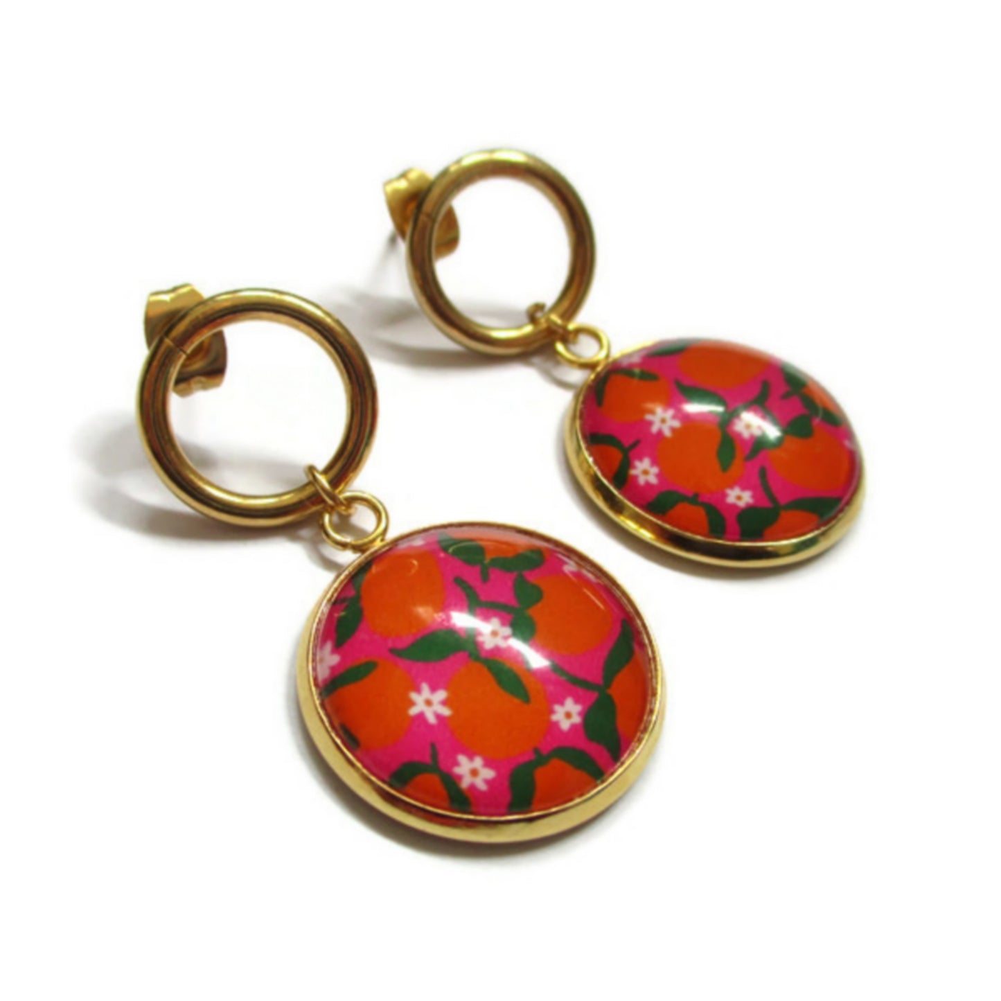 Orange fruit golden earrings