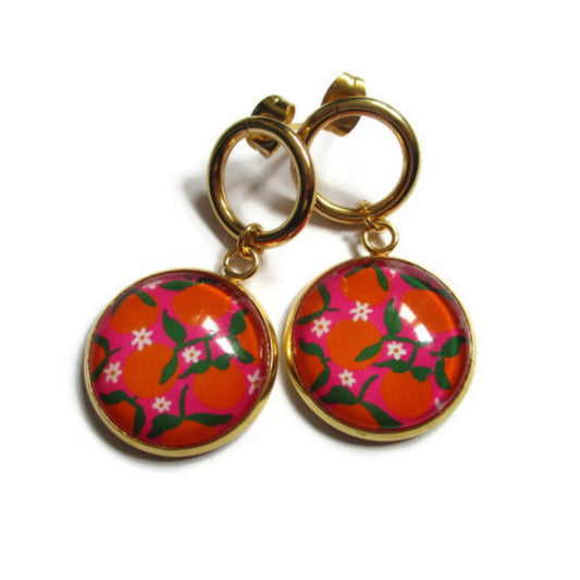 Orange fruit golden earrings