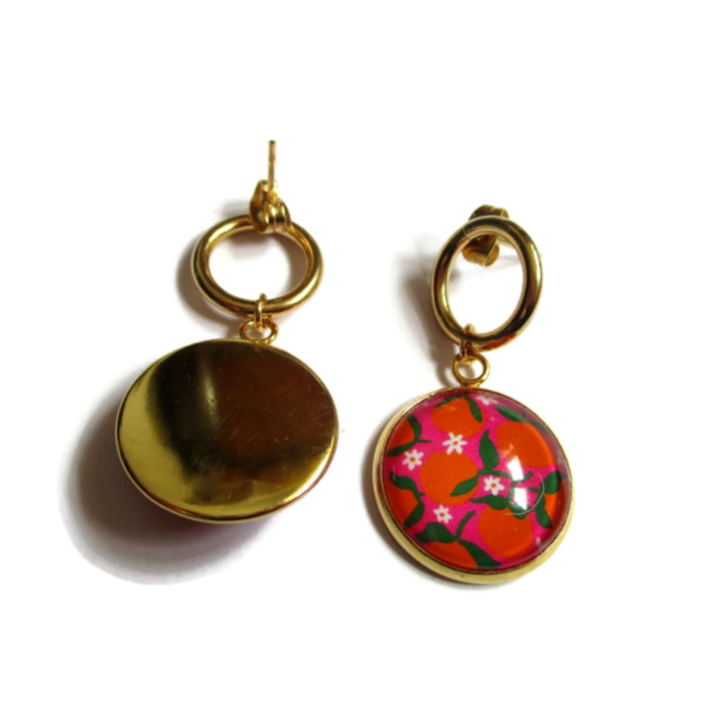 Orange fruit golden earrings