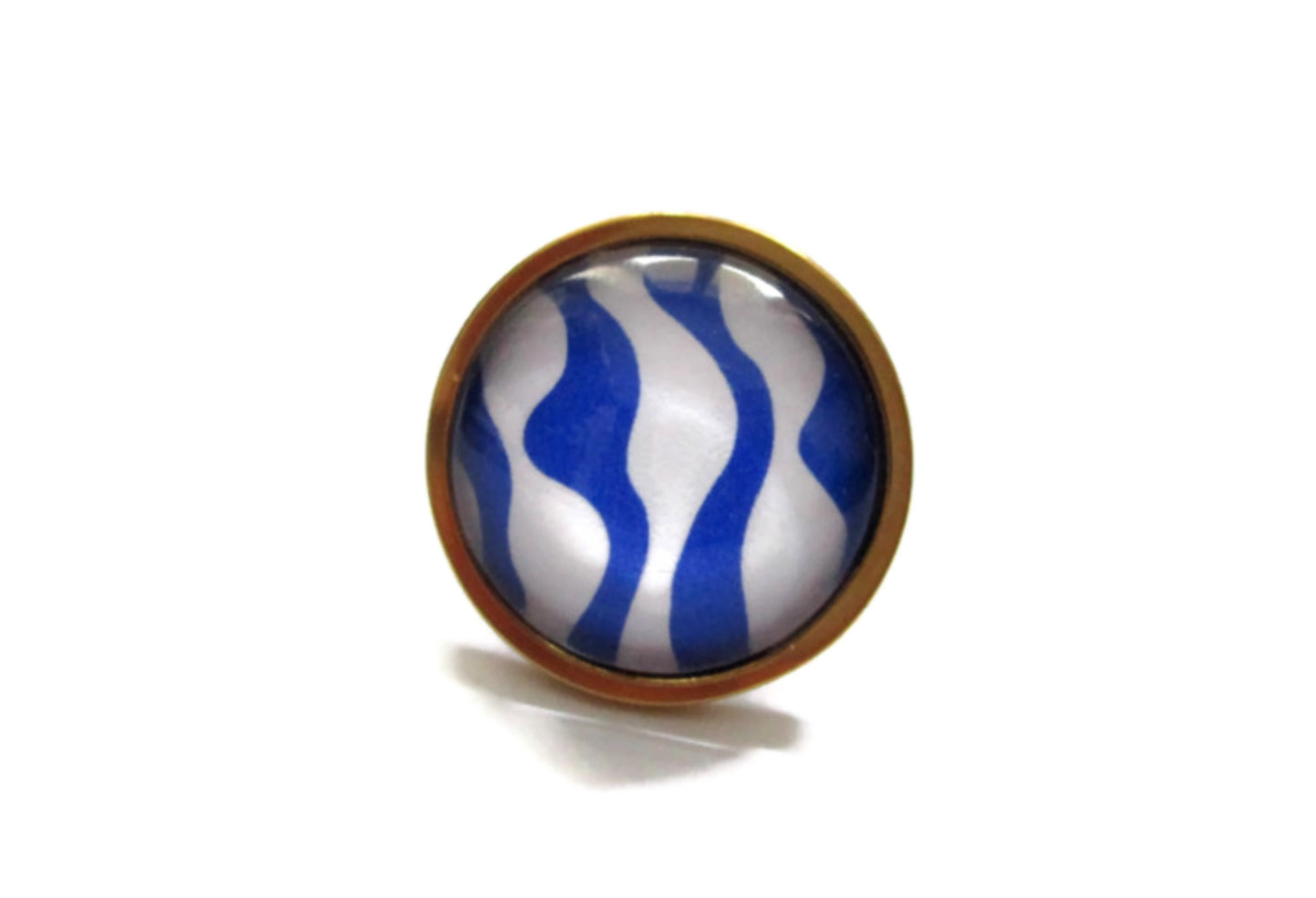 Bague dorée vagues bleues et blanches