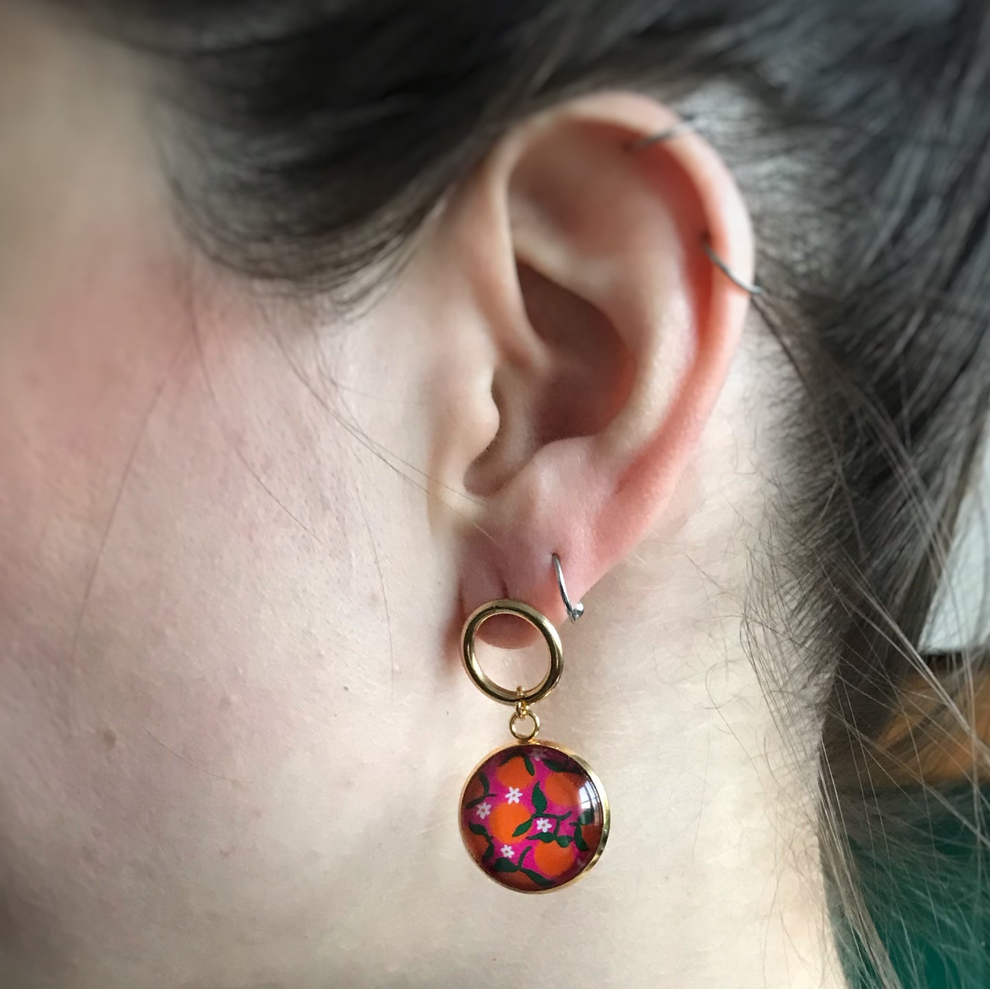 Orange fruit golden earrings