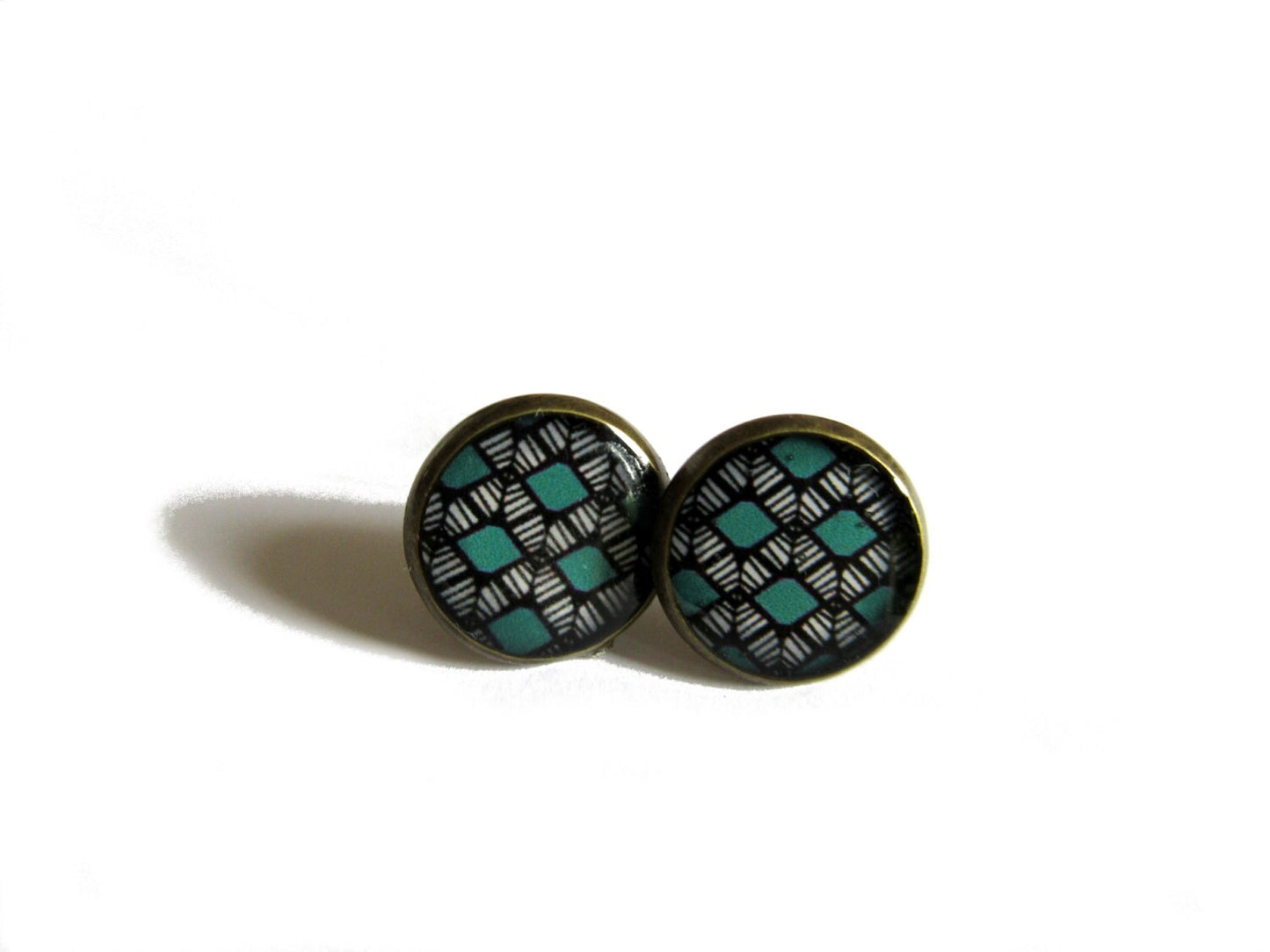 Puces d'Oreilles Motif Ethnique Turquoise