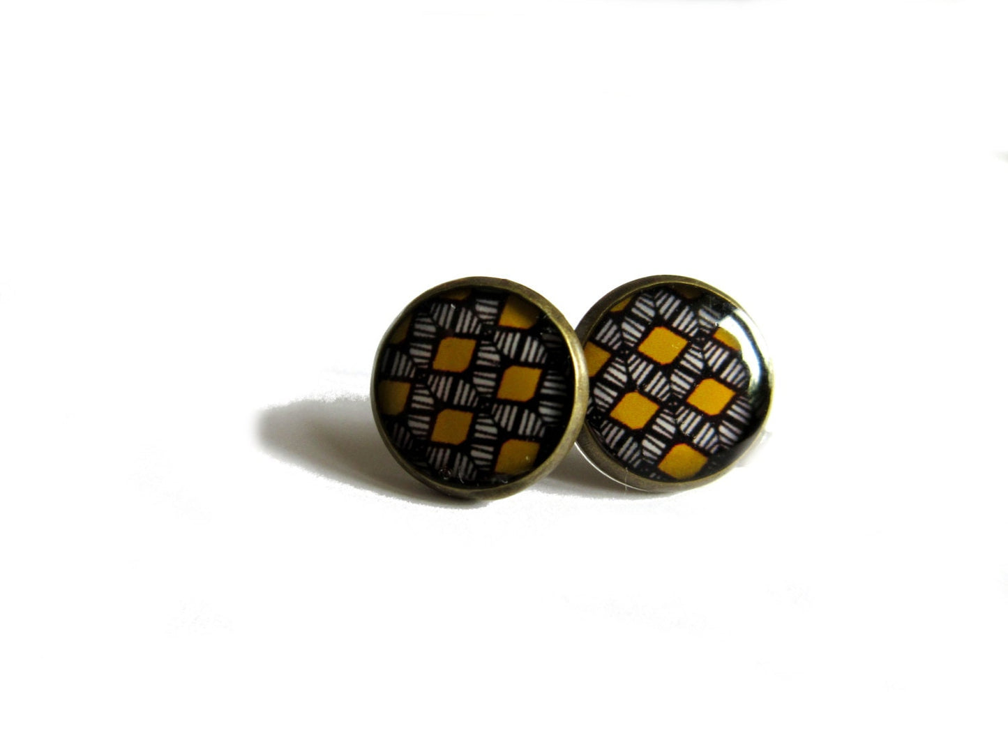 Puces d'Oreilles Motif Ethnique Jaune Moutarde