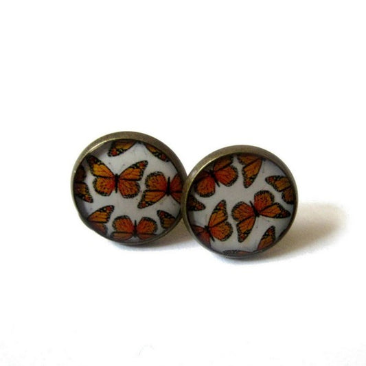 Orange Butterfies Stud Earrings