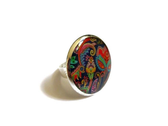 Bague Motif Paisley Bleu Foncé