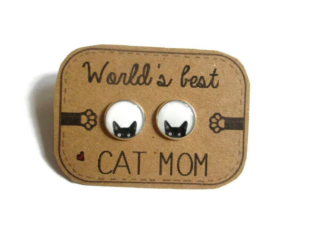 Cat Stud Earrings / World's Best Cat Mom