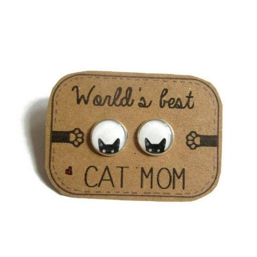 Cat Stud Earrings / World's Best Cat Mom