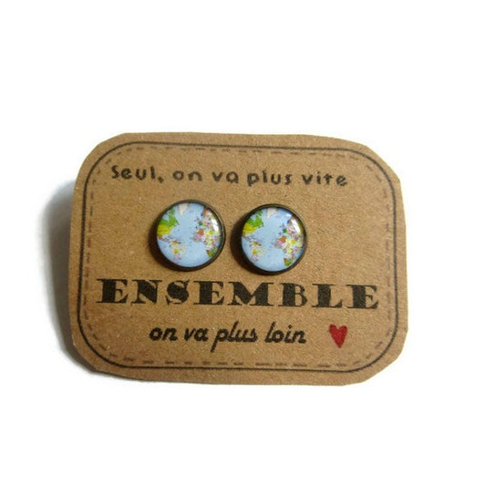 World Stud Earrings / "Tout seul on va plus vite, ENSEMBLE on va plus loin!"