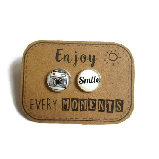 Camera / Smile Stud Earrings