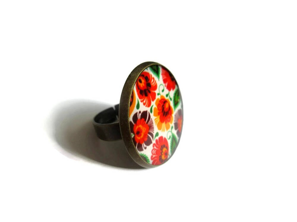 Bague Fleurie Rouge et Orange