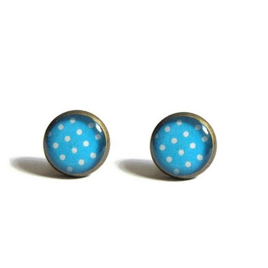 Clear Blue Polka Dot Stud Earrings