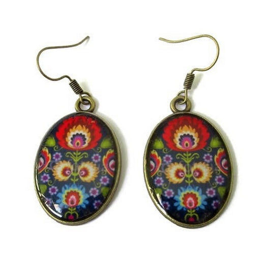 Blue folk Oval earrings