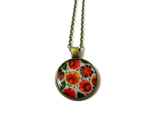 Collier Fleurie Vintage Rouge et Orange