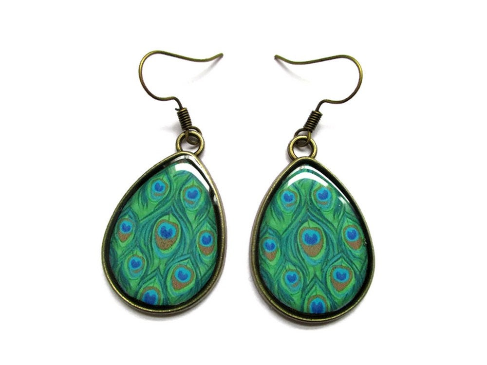 Peacock teardrop earrings