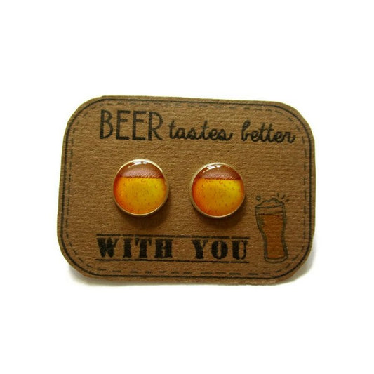 Beer Stud Earrings/ "Beer tastes Better with You! "