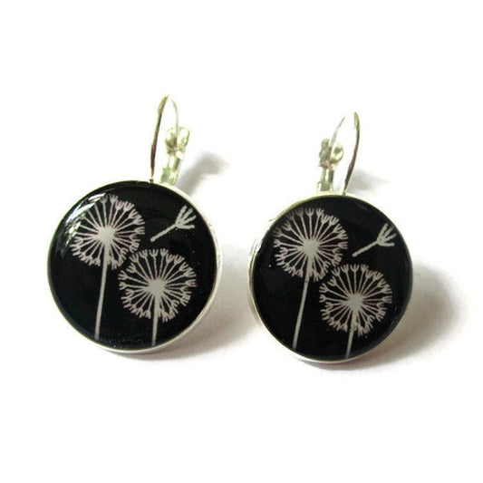 Black and white dandelion earrings