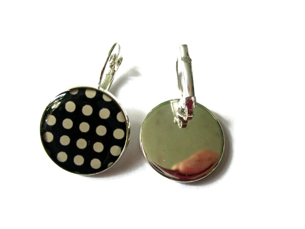 Black and white polka dot earrings