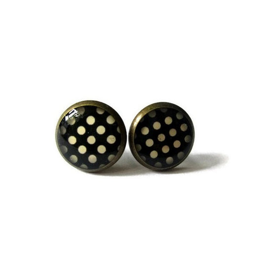 Black And White Polka Dot Stud Earrings