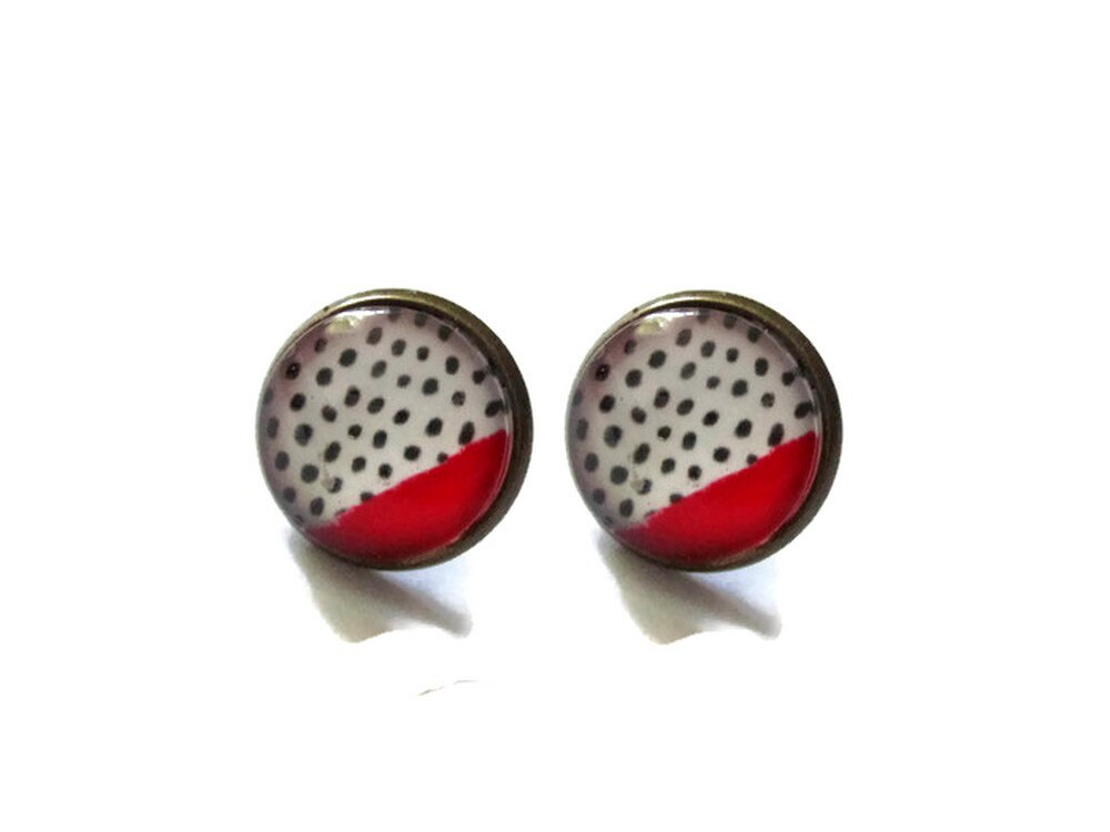 Red And Black Graphic Stud Earrings 