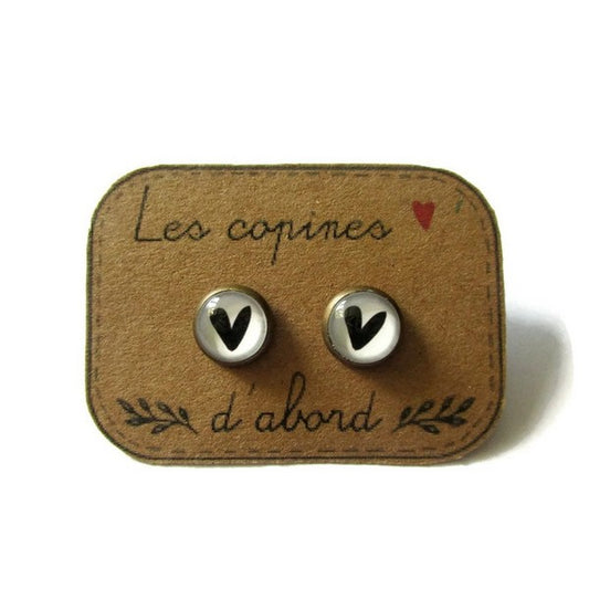Puces d'Oreilles Coeurs Noirs "Les Copines d'Abords ! "