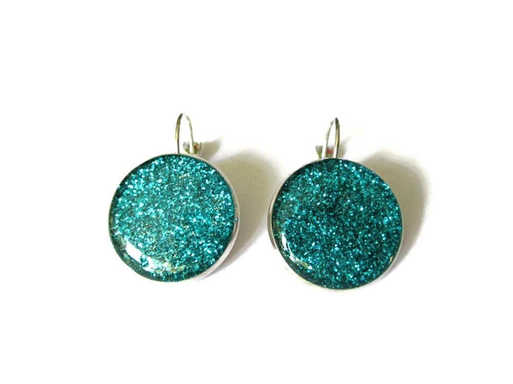 Turquoise glitter earrings