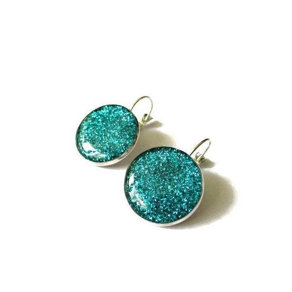 Turquoise glitter earrings