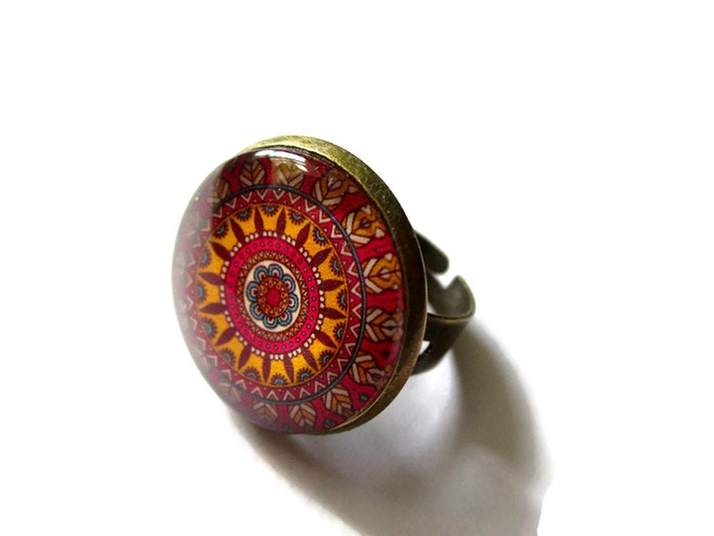 Bague Bohème Mandala Rose et Orange