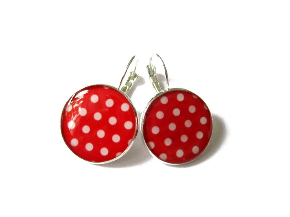 Boucles d'Oreilles Dormeuses Pois Rouges et Blancs