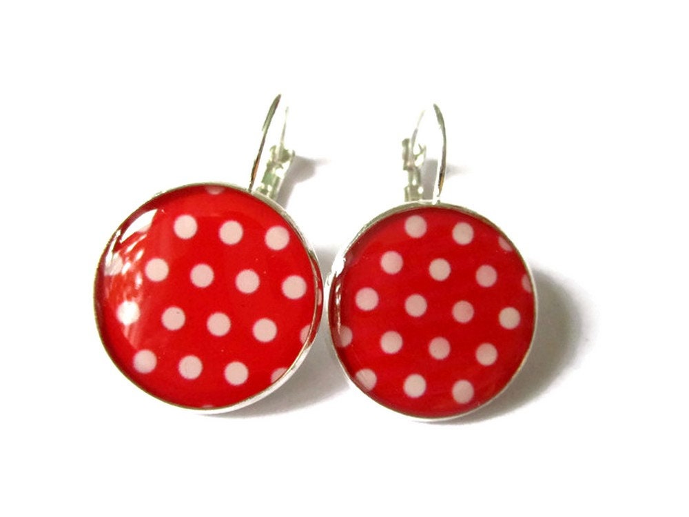 Boucles d'Oreilles Dormeuses Pois Rouges et Blancs