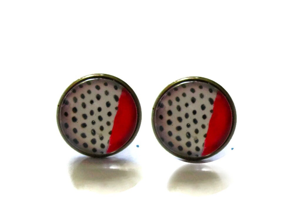 Red And Black Graphic Stud Earrings 