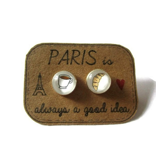 Coffee And Croissant Stud Earrings / "Paris is Always a Good Idea"