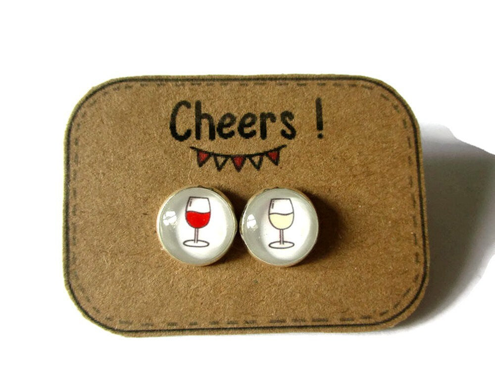 Red And White Stud Earrings