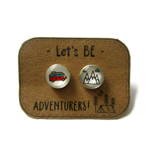 Camper Stud Earrings / "Let's be adventurers! "