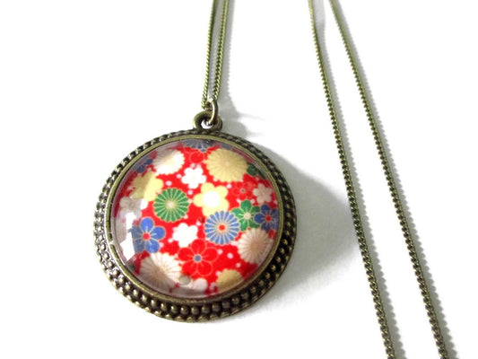 Colorful Japanese flowers necklace