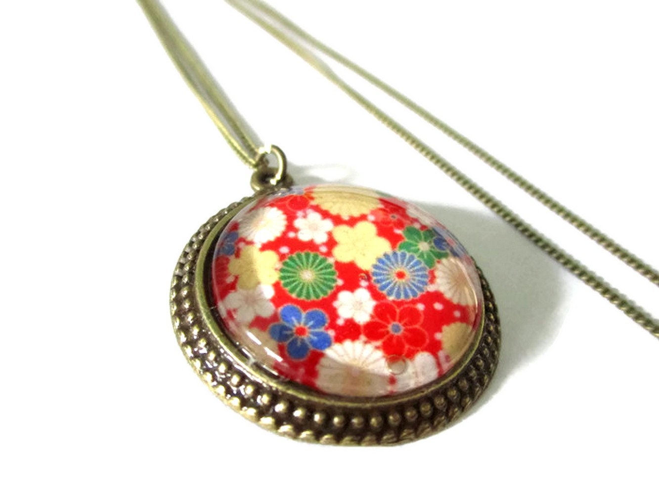 Colorful Japanese flowers necklace