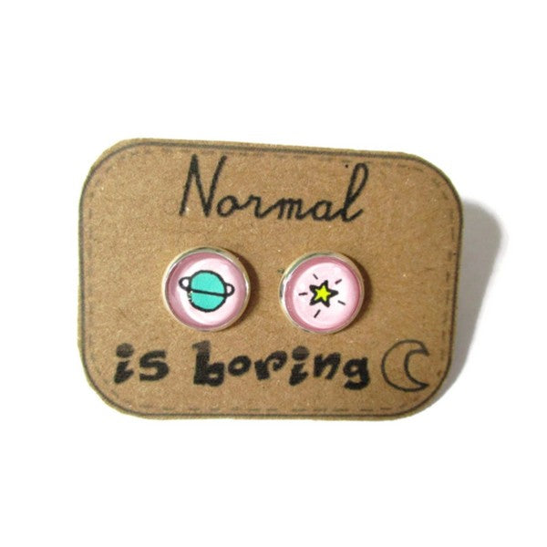 Saturn and Planet Stud Earrings / Normal Is Boring!