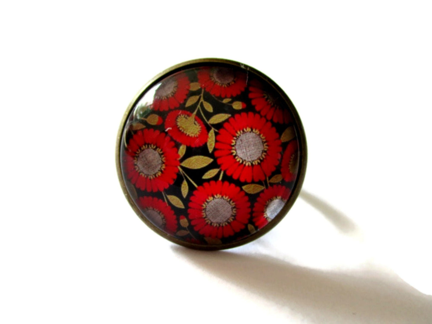 Bague Fleurs Rouges Vintage