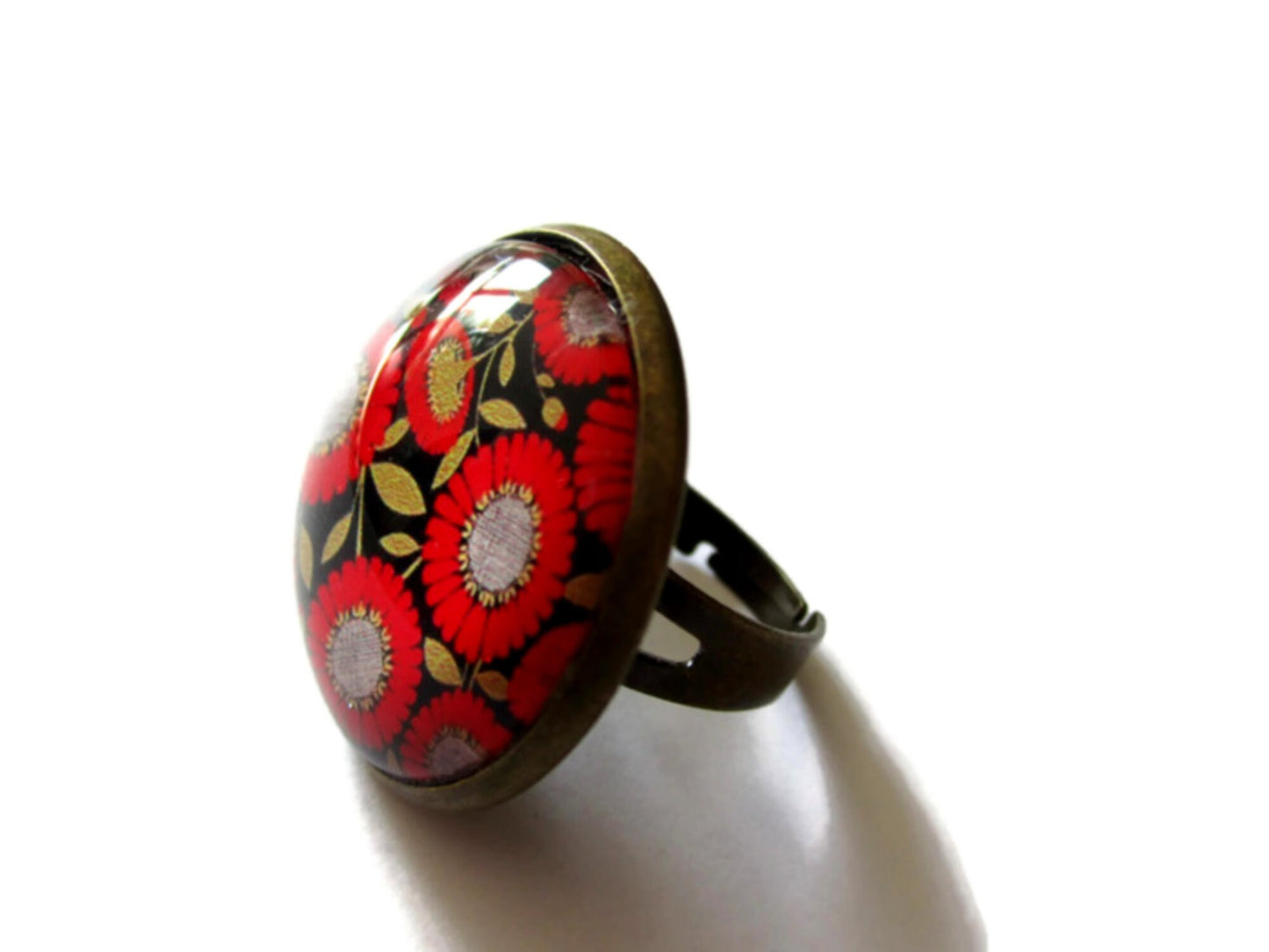 Bague Fleurs Rouges Vintage