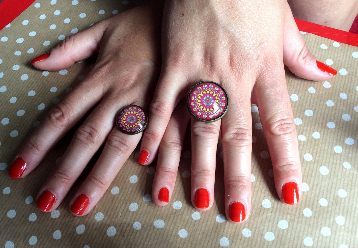 Bague Bohème Mandala Rose et Orange