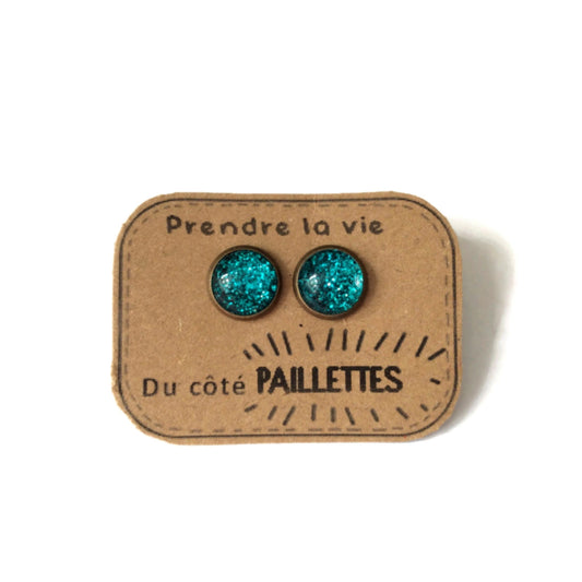 Puces d'Oreilles Prendre la Vie du côté Paillettes Turquoises