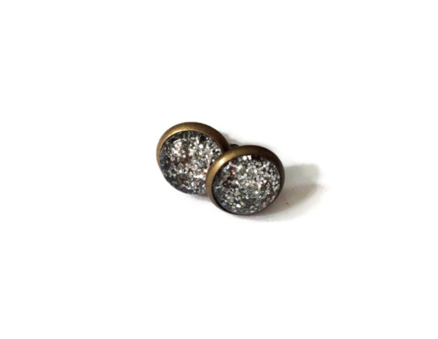 Silver Glitter Stud Earrings/ "Leave a little SPARKLE wherever you go"