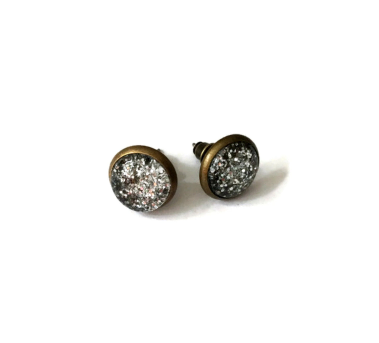 Silver Glitter Stud Earrings/ "Leave a little SPARKLE wherever you go"