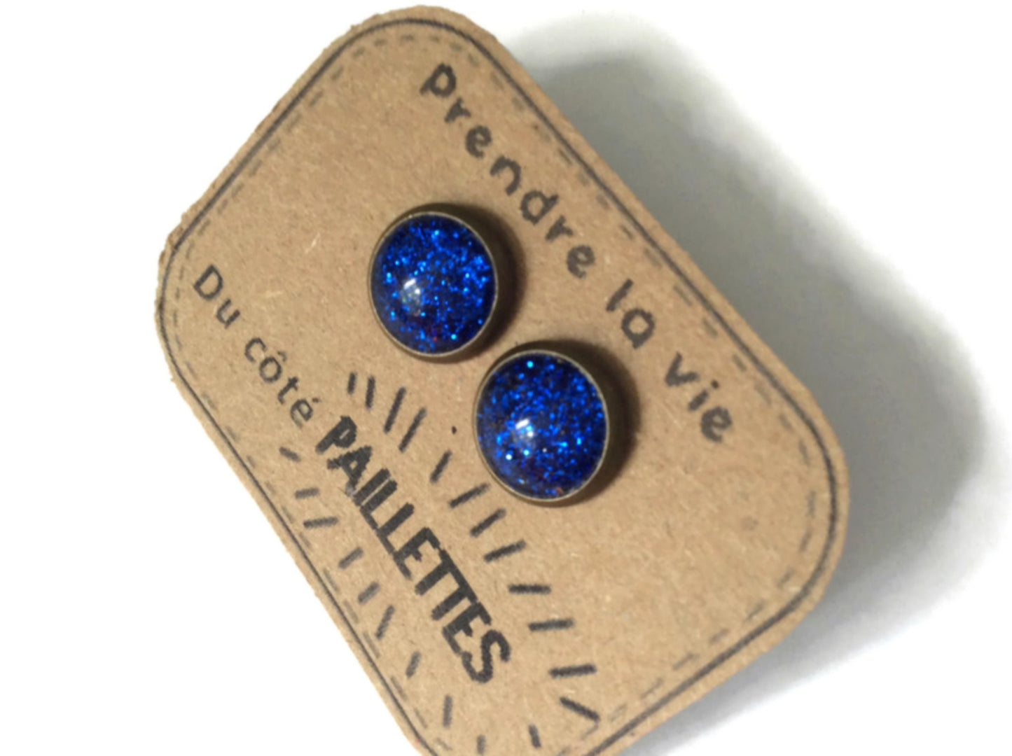 Blue Glitter Stud Earrings / "Prendre la vie du côté Paillettes"