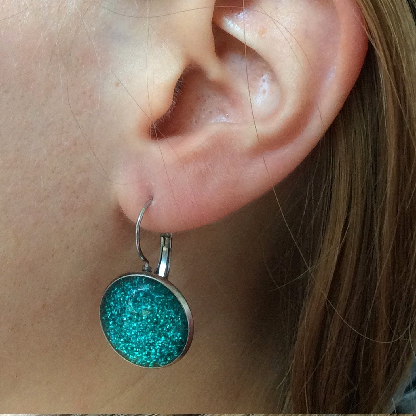 Turquoise glitter earrings